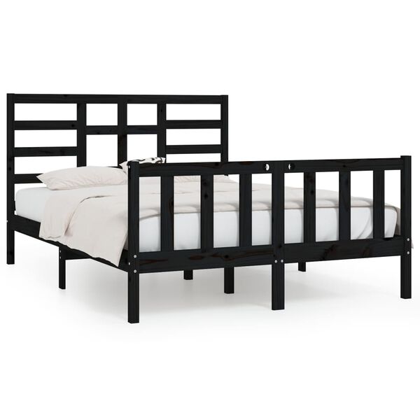 vidaXL Estructura de cama madera maciza negra King Size 150x200 cm