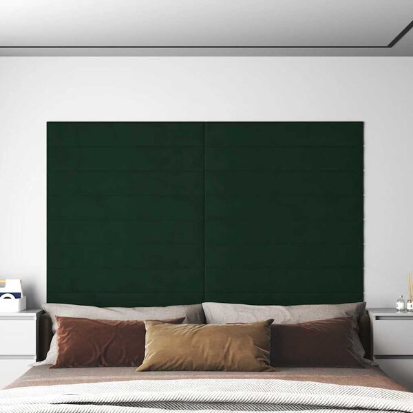 vidaXL Paneles de pared 12 uds terciopelo verde oscuro 90x15 cm 1,62m&sup2;