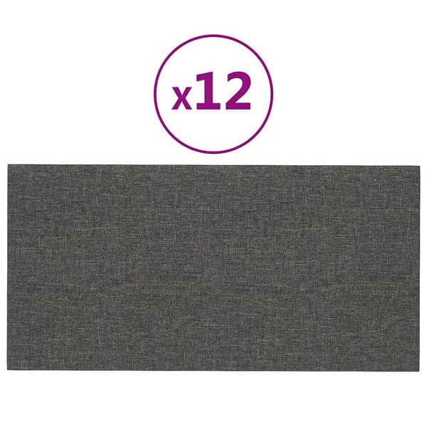vidaXL Paneles de pared 12 uds tela gris oscuro 30x15 cm 0,54 m²