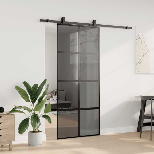vidaXL Puerta corredera con herrajes negro 90x205 cm vidrio templado
