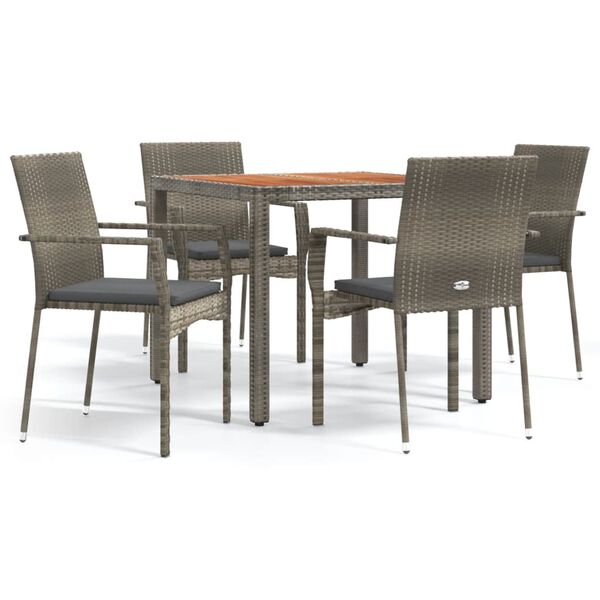 vidaXL Set comedor de jard&iacute;n 5 piezas con cojines rat&aacute;n sint&eacute;tico gris