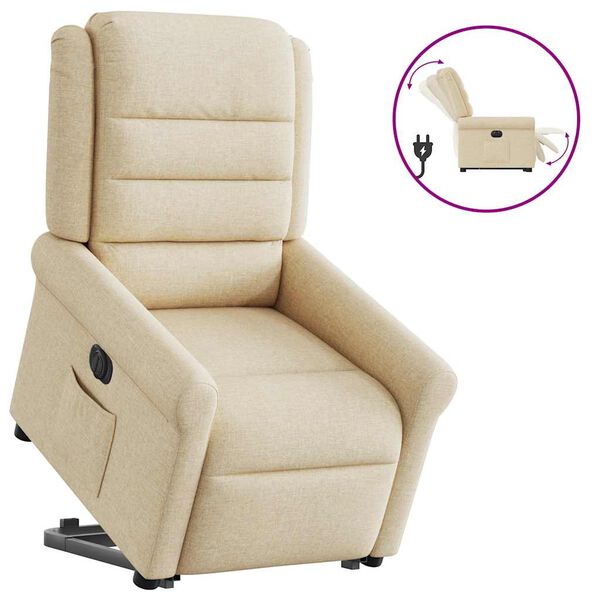 vidaXL Sill&oacute;n el&eacute;ctrico reclinable elevable de tela color crema