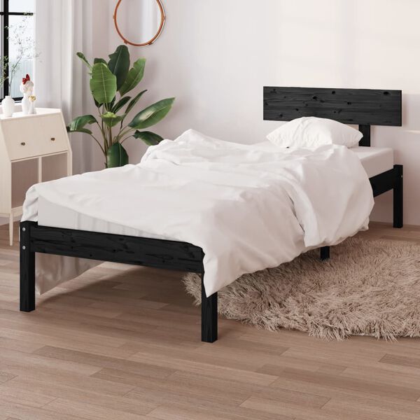 vidaXL Estructura de cama sin colch&oacute;n madera maciza negro 100x200 cm