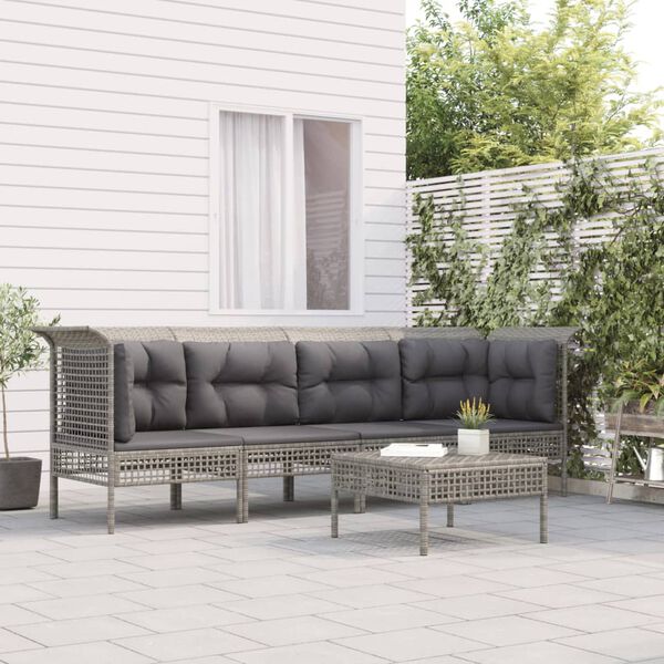 vidaXL Set de muebles de jardín 5 pzas y cojines ratán sintético gris