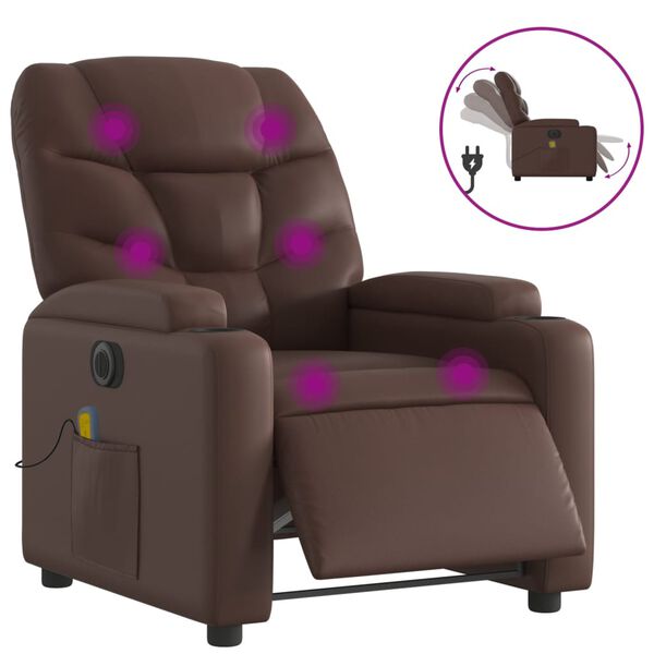 vidaXL Sillón de masaje reclinable eléctrico cuero sintético marrón