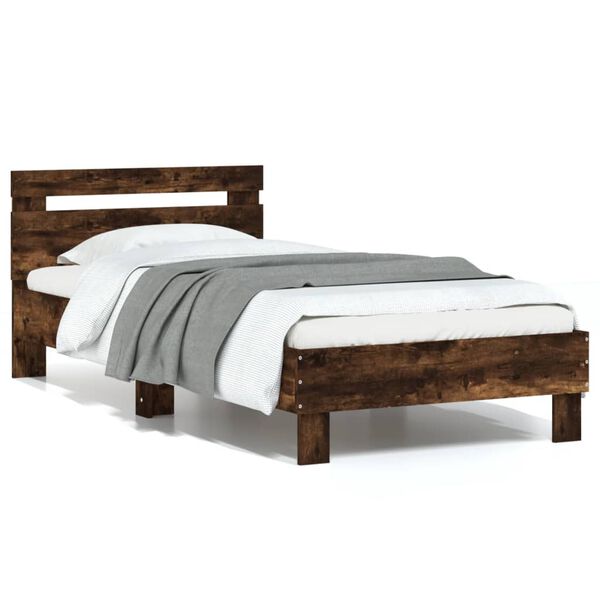 vidaXL Cama con cabecero madera de ingeniería roble ahumado 75x190 cm