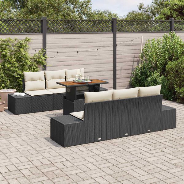 vidaXL Conjunto de sofá de jardín 7 pcs Negro Poliratán