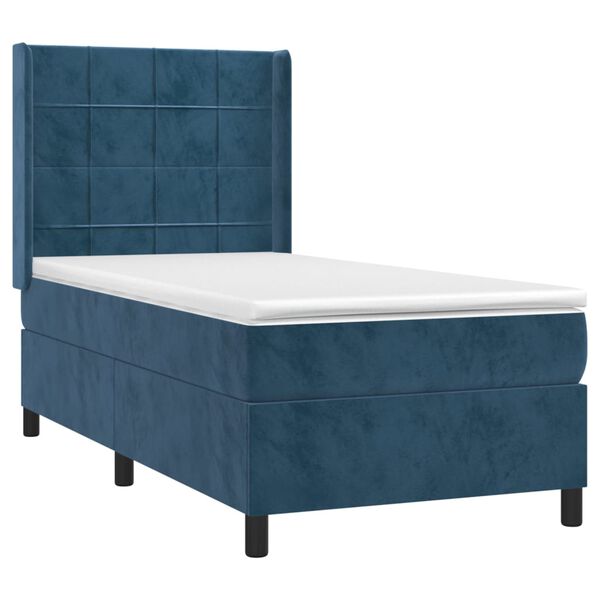 vidaXL Cama box spring colch&oacute;n y LED terciopelo azul oscuro 90x200 cm