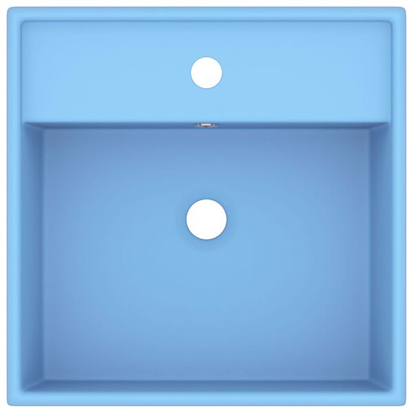 vidaXL Lavabo cuadrado rebosadero cer&aacute;mica azul claro mate 41x41 cm
