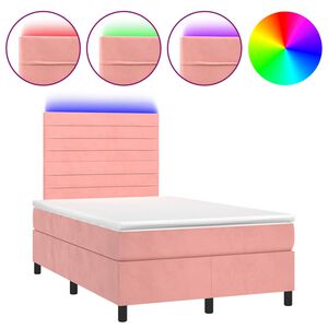 vidaXL Cama box spring colch&oacute;n y LED terciopelo rosa 120x200 cm