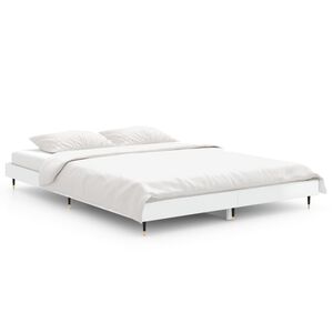 vidaXL Estructura de cama madera de ingenier&iacute;a blanco brillo 135x190cm