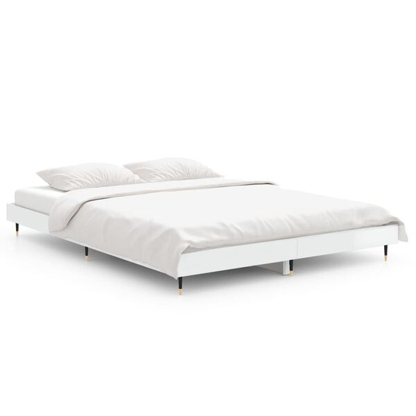 vidaXL Estructura de cama madera de ingeniería blanco brillo 135x190cm