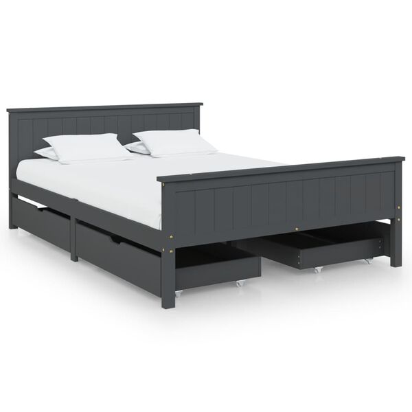 vidaXL Estructura de cama 4 cajones madera pino gris oscuro 160x200 cm