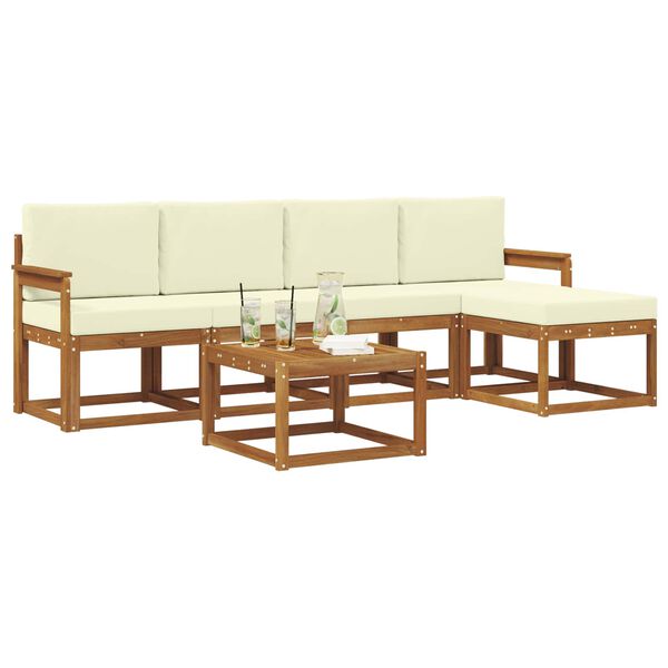 vidaXL Conjunto de sof&aacute;s de exterior con coj&iacute;n 6 pcs Natural y Crema