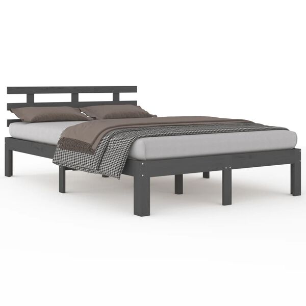vidaXL Estructura de cama doble sin colch&oacute;n madera gris 150x200 cm