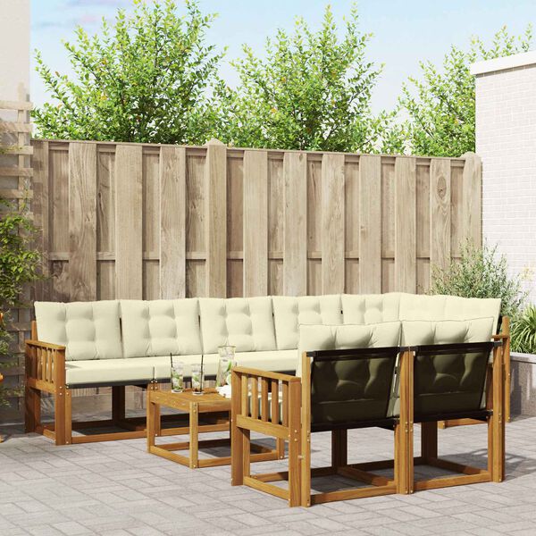 vidaXL Conjunto de sof&aacute;s de exterior con coj&iacute;n 9 pcs Natural y Crema