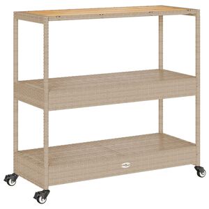 vidaXL Carrito de bar 3 niveles rat&aacute;n PE y madera maciza acacia beige