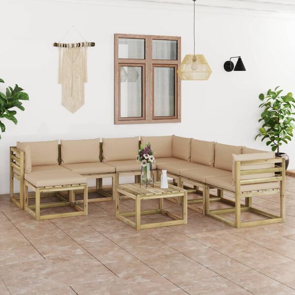 vidaXL Set de muebles de jard&iacute;n 9 piezas con cojines madera impregnada