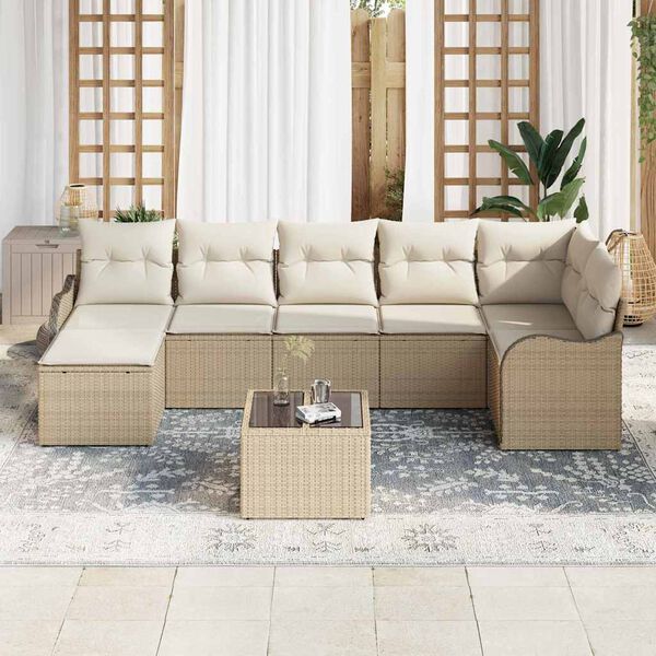 vidaXL Conjunto de sof&aacute; de jard&iacute;n 8 pcs Beige y blanco Polirat&aacute;n