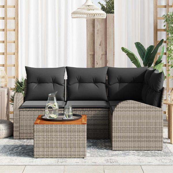 vidaXL Conjunto de sof&aacute;s de jard&iacute;n 5 pcs Gris rat&aacute;n sint&eacute;tico