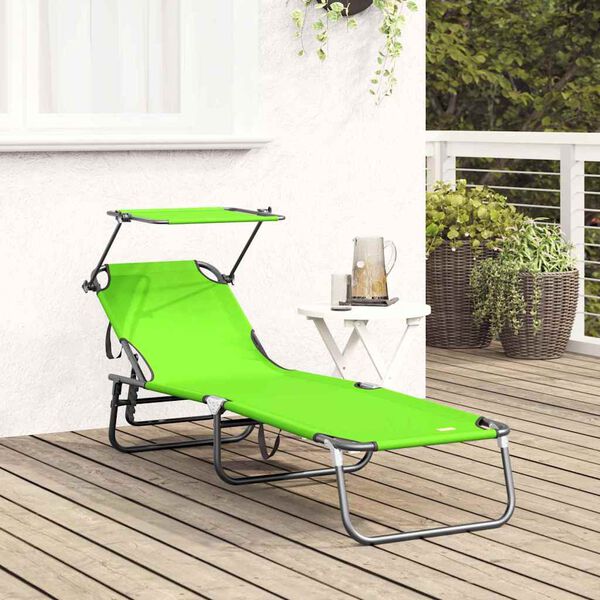 vidaXL Tumbona plegable con cojín 1-persona Verde 56 x 190 x 81cm tela