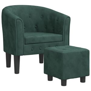 vidaXL Sill&oacute;n con taburete terciopelo verde oscuro