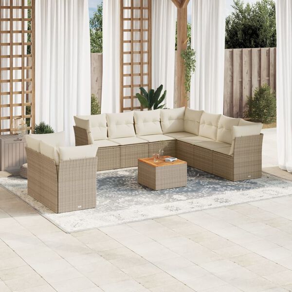 vidaXL Set de sof&aacute;s de jard&iacute;n 11pzas con cojines rat&aacute;n sint&eacute;tico beige