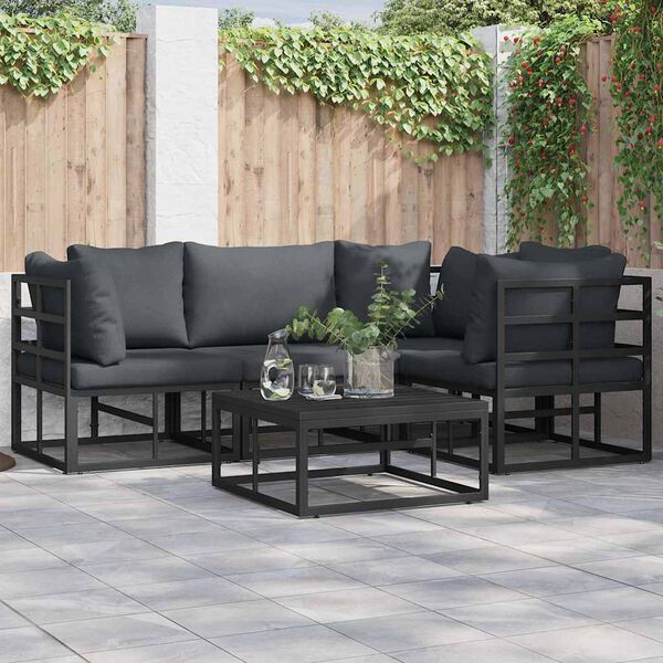 vidaXL Conjunto de sofá de jardín con cojín 5 pcs Negro Aluminio