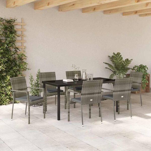 vidaXL Conjunto de Comedor de Jard&iacute;n 7 pcs Gris rat&aacute;n sint&eacute;tico