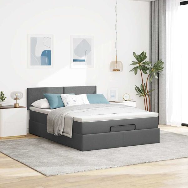 vidaXL Cama otomana con colch&oacute;n gris oscuro 140x200 cm tela