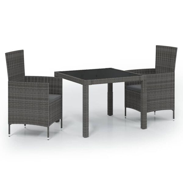 vidaXL Set comedor de jardín 3 piezas con cojines ratán sintético gris