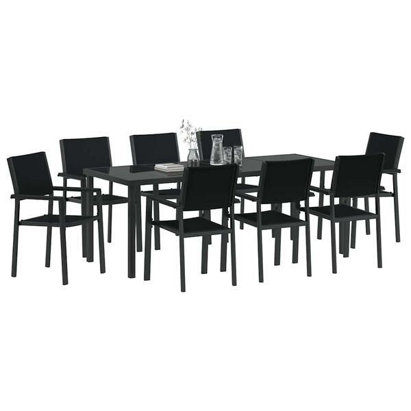 vidaXL Conjunto de Comedor de Jard&iacute;n 9 pcs Negro