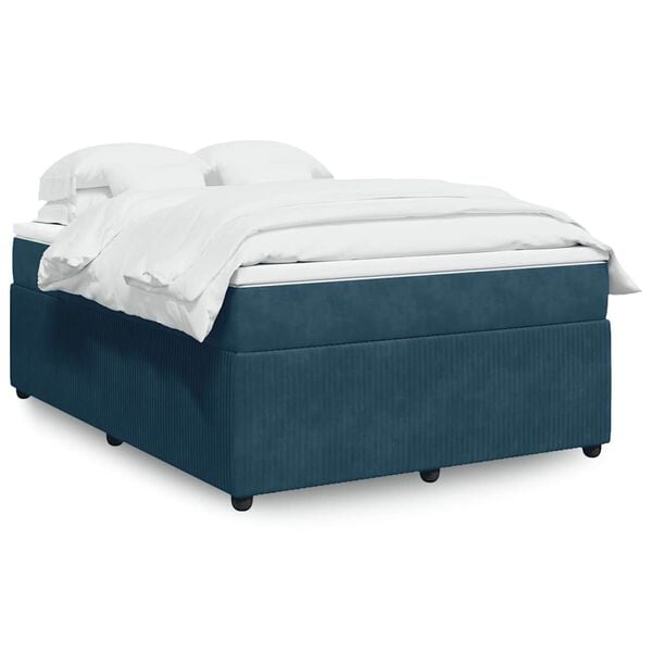 vidaXL Cama box spring con colch&oacute;n terciopelo azul oscuro 140x190 cm