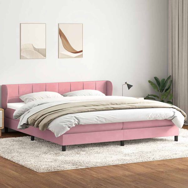 vidaXL Cama box spring con colchones terciopelo rosa 200x210 cm