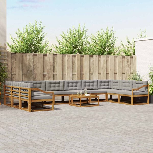 vidaXL Conjunto de sof&aacute;s de exterior 11 pcs Gris Natural y Claro