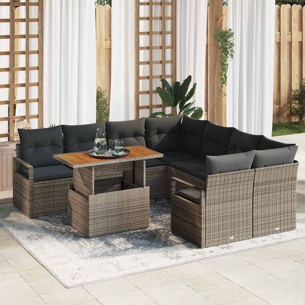 vidaXL Conjunto de Comedor de Jard&iacute;n con coj&iacute;n 9 pcs Gris y marr&oacute;n