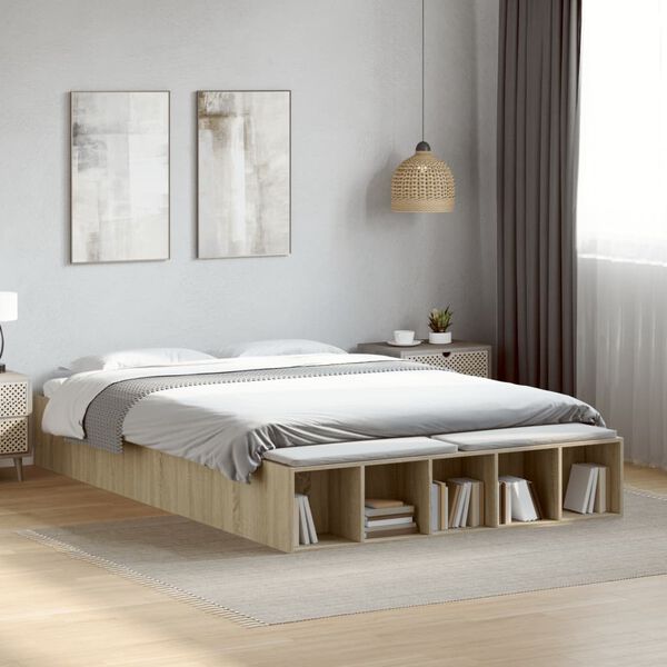 vidaXL Estructura de cama madera de ingenier&iacute;a roble Sonoma 140x200 cm
