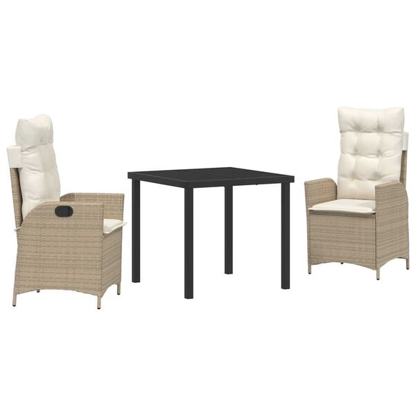 vidaXL Conjunto de Comedor de Jard&iacute;n 3 pcs Beige rat&aacute;n sint&eacute;tico