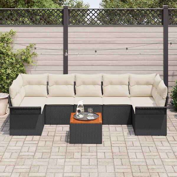 vidaXL Conjunto de sof&aacute;s de jard&iacute;n 8 pcs Negro rat&aacute;n sint&eacute;tico
