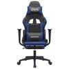 vidaXL Silla gaming de masaje y reposapiés cuero sintético negro azul