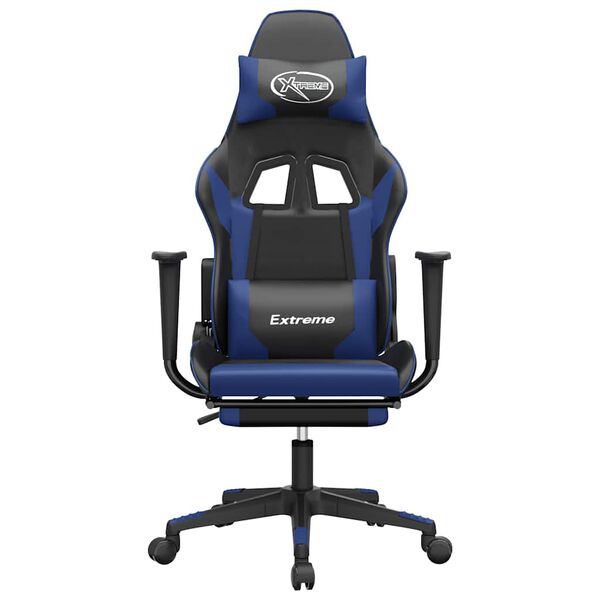 vidaXL Silla gaming de masaje y reposapiés cuero sintético negro azul