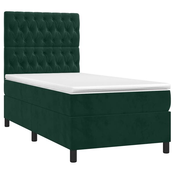 vidaXL Cama box spring con colch&oacute;n terciopelo verde oscuro 90x190 cm