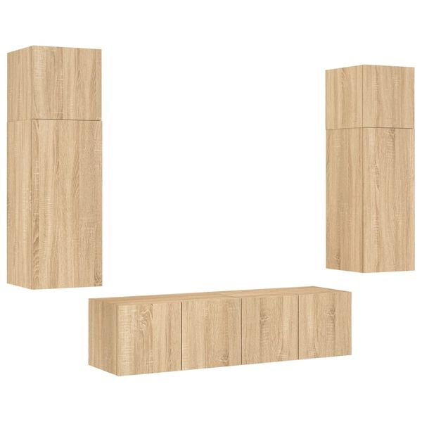vidaXL Muebles TV pared con LED 6 pzas madera ingenier&iacute;a roble Sonoma