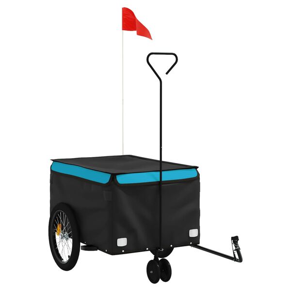 vidaXL Remolque para bicicleta hierro negro y azul 30 kg