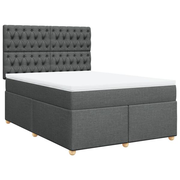 vidaXL Cama box spring con colch&oacute;n tela gris oscuro 140x200 cm