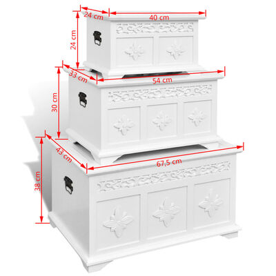 vidaXL Conjunto de cofres de almacenamiento 3 unidades blancos