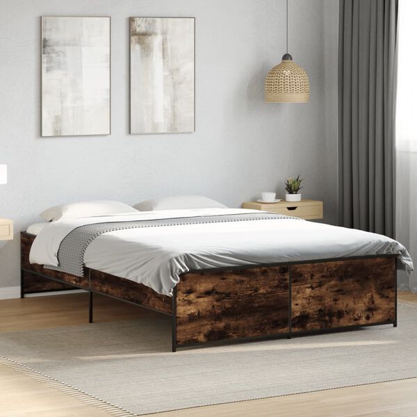 vidaXL Estructura cama madera ingenier&iacute;a metal roble ahumado 120x190cm