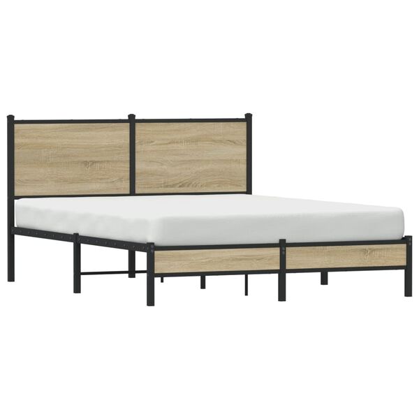 vidaXL Estructura de cama sin colch&oacute;n metal roble Sonoma 140x190 cm