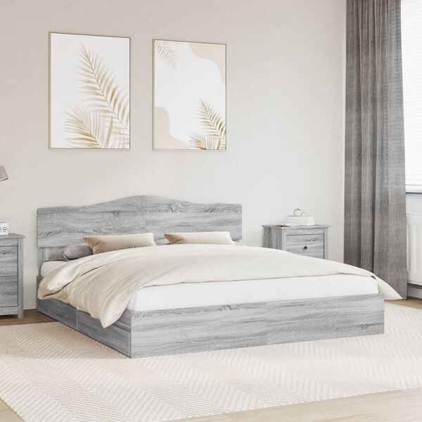vidaXL Cama con almacenamiento con cabecera Gris Sonoma 180 x 200 cm