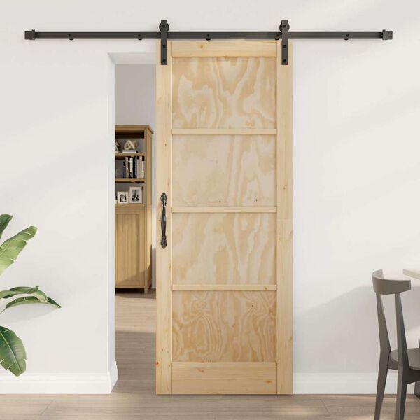 vidaXL Puerta Corredera Marrón 78 x 202 cm Madera de pino macizo